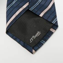 مملوكة مسبقًا ربطة عنق إس تي ديبونت حرير مخطط مائل أزرق