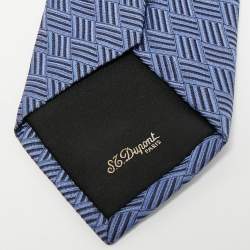 Pre Owned ربطة عنق إس تي ديبونت حرير مخطط مائل أزرق