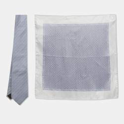 Pre Owned ربطة عنق إس تي دوبونت حرير مطبوع أزرق طقم