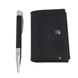 S.T. Dupont Black Line D Leather Bifold Card Holder and BallPoint Pen Set