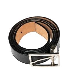 S.T. Dupont Black Textured Leather Buckle Belt 110CM