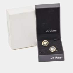 S.T. Dupont Cohiba Behike Black Lacquer Gold Finish Round Cufflinks