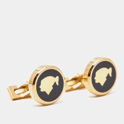 S.T. Dupont Cohiba Behike Black Lacquer Gold Finish Round Cufflinks