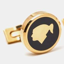 S.T. Dupont Cohiba Behike Black Lacquer Gold Finish Round Cufflinks