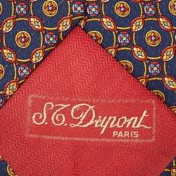 S.T. Dupont Navy Blue Printed Silk Traditional Tie