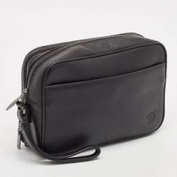 S.T. Dupont Black Leather Double Zip Pouch