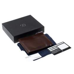 S.T. Dupont Brown Leather Line D Slim 7CC Bifold Wallet