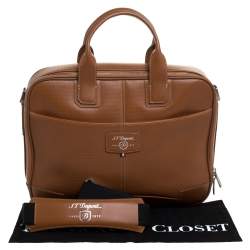 S.T. Dupont Tan Brown Perforated Leather Small Laptop and Document Holder Bag