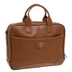 S.T. Dupont Tan Brown Perforated Leather Small Laptop and Document Holder Bag