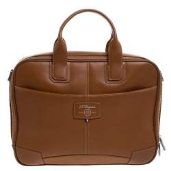 S.T. Dupont Tan Brown Perforated Leather Small Laptop and Document Holder Bag