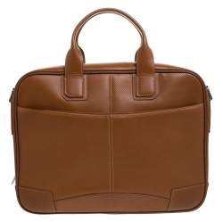 S.T. Dupont Tan Brown Perforated Leather Small Laptop and Document Holder Bag