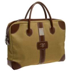 S.T. Dupont Brown/Yellow Canvas and Leather Document Holder Bag