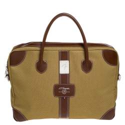 S.T. Dupont Brown/Yellow Canvas and Leather Document Holder Bag
