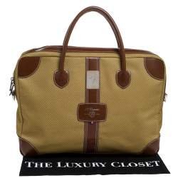 S.T. Dupont Brown/Yellow Canvas and Leather Document Holder Bag