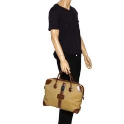 S.T. Dupont Brown/Yellow Canvas and Leather Document Holder Bag