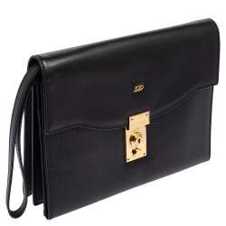 S.T. Dupont Black Leather Wristlet Clutch