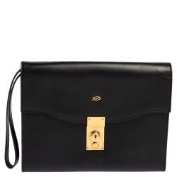 S.T. Dupont Black Leather Wristlet Clutch