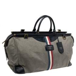 S.T. Dupont Blue/Grey Canvas and Leather Trim Bogie Iconic Duffle Bag
