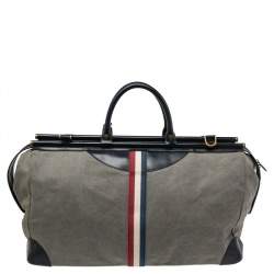 S.T. Dupont Blue/Grey Canvas and Leather Trim Bogie Iconic Duffle Bag
