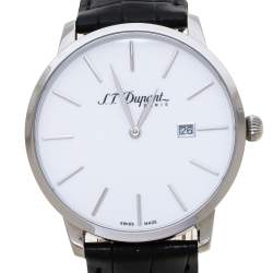 Pre Owned S.T. Dupont White Stainless Steel Men's Wristwatch 39 mm