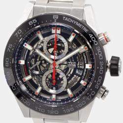 Tag Heuer Black Stainless Steel Carrera CAR2A1W Automatic Men's Wristwatch 45 mm