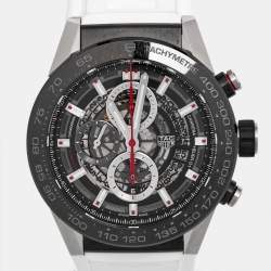 TAG Heuer Black PVD Stainless Steel Rubber Carrera Calibre HEUER 01 CAR2A1Z.FT6051 Men's Wristwatch 45 mm