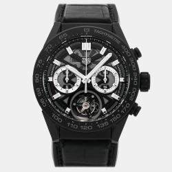 Pre Owned Pre-Owned Tag Heuer Carrera Chronograph Tourbillon CAR5A90.FC6415 Black Automatic Ceramic Men's Wristwatch 45 MM
