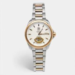 مملوكة مسبقًا Tag Heuer Grand Carrera WAV515B.BD0903 Silver Dial 18k Yellow Gold Stainless Steel Men's Wristwatch 40 mm