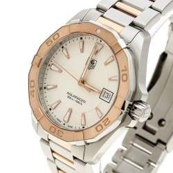 Pre Owned Tag Heuer White Rose Gold Tone Stainless Steel Aquaracer WAY1150.BD0911 Men's Wristwatch 40 mm
