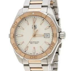 Pre Owned Tag Heuer White Rose Gold Tone Stainless Steel Aquaracer WAY1150.BD0911 Men's Wristwatch 40 mm