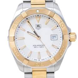 Pre Owned TAG Heuer Silver Opaline Two-Tone Stainless Steel Aquaracer WAY1120.BB0930 Men's Wristwatch 40.50 mm