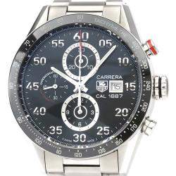 Tag Heuer Black Stainless Steel Carrera Calibre 1887 Chronograph CAR2A10 Men's Wristwatch 43 MM