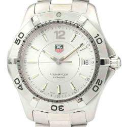 Pre Owned Tag Heuer Silver Stainless Steel Aquaracer WAF1112 Quartz Men's Wristwatch 39 MM