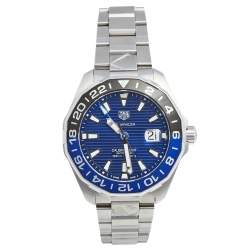 Pre Owned Tag Heuer Blue Stainless Steel Aquaracer GMT WAY201T Men's Wristwatch 43 mm