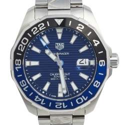 Pre Owned Tag Heuer Blue Stainless Steel Aquaracer GMT WAY201T Men's Wristwatch 43 mm