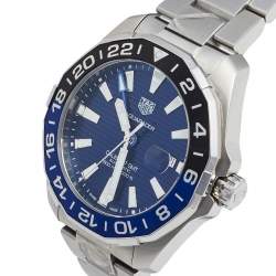 Pre Owned Tag Heuer Blue Stainless Steel Aquaracer GMT WAY201T Men's Wristwatch 43 mm
