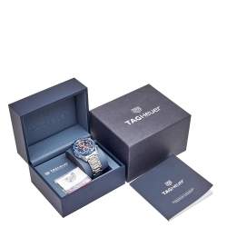 Pre Owned Tag Heuer Blue Stainless Steel CAR201T Men's Wristwatch 43 mm 