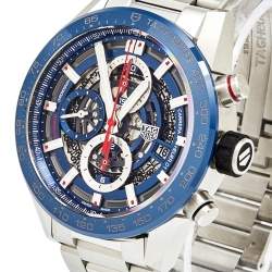 Pre Owned Tag Heuer Blue Stainless Steel CAR201T Men's Wristwatch 43 mm 