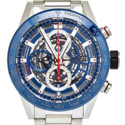 Pre Owned Tag Heuer Blue Stainless Steel CAR201T Men's Wristwatch 43 mm 