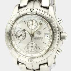 مملوكة مسبقًا Tag Heuer Silver Stainless Steel Link Chronograph Automatic CT2113 Men's Wristwatch 42 MM
