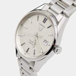 Pre Owned TAG Heuer Silver Stainless Steel Carrera Calibre 5 WAR211B Men's Wristwatch 39 mm