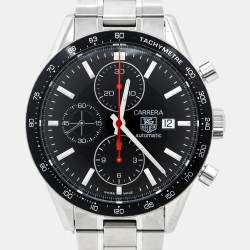Pre Owned TAG Heuer Black Stainless Steel Carrera CV2014-2 Men's Wristwatch 41 mm
