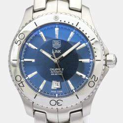 Pre Owned Tag Heuer Blue Stainless Steel Link Calibre WJ201C Men's Wristwatch 42 mm