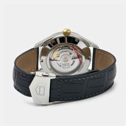 Pre Owned Tag Heuer Grey Two-Tone Stainless Steel Alligator Leather Carrera WAR215C.FC6336 Men's Wristwatch 39 mm