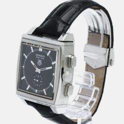 Pre Owned Tag Heuer Black Stainless Steel Monaco CW9110 Manual Winding Men's Wristwatch 40 mm
