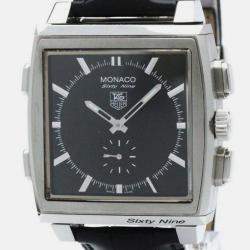 مملوكة مسبقًا Tag Heuer Black Stainless Steel Monaco CW9110 Manual Winding Men's Wristwatch 40 mm