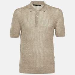 مملوكة مسبقًا Tagliatore Brown Wavy Linen & Cotton Knit Polo T-Shirt L