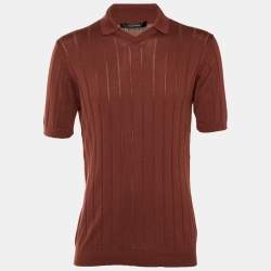 مملوكة مسبقًا Tagliatore Brown Cotton Rib Knit Jude Polo T-Shirt L
