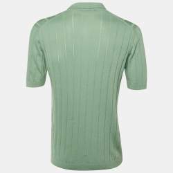 Pre Owned تيشيرت تاجلياتوري أخضر مائل للبني مخطط محبوك جود مقاس كبير