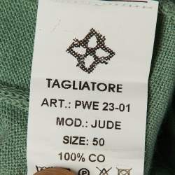 Pre Owned تيشيرت تاجلياتوري أخضر مائل للبني مخطط محبوك جود مقاس كبير